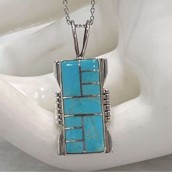 Jewelry - Santa Fe Style Turquoise Sterling Silver Pendant Necklace